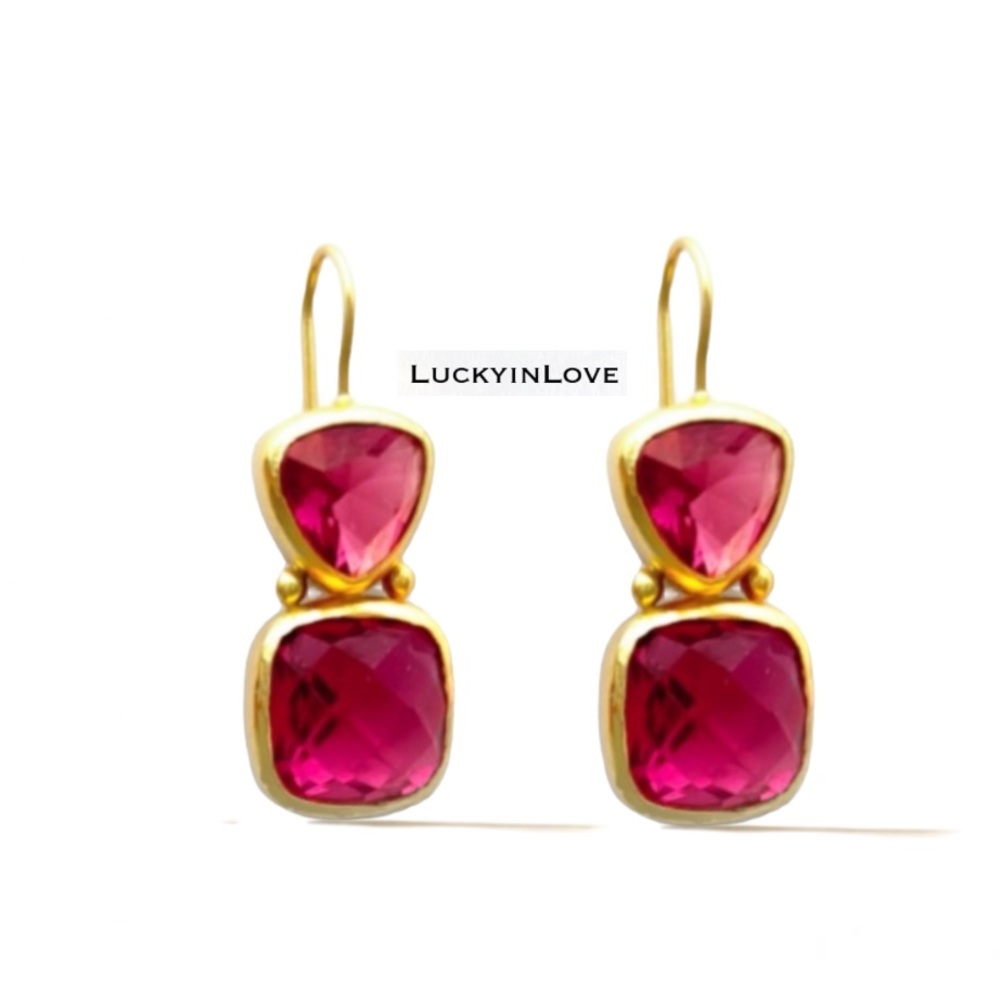 JULIE VOSโข Aquitaine Double Drop Trillion Faceted Clear Raspberry Pink Earrings